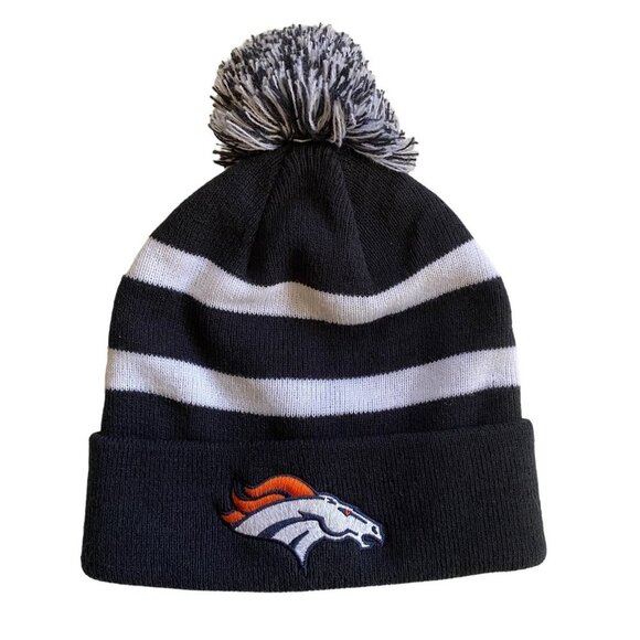 NEW Broncos NFL Black Pom Pom Winter Hat - Picture 1 of 2